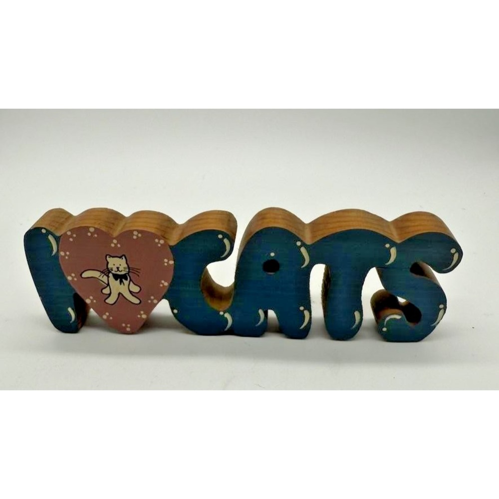 Vintage I Love Cats Wood Sign‎ Kountry Krafts Cat Lover Decor 9" USA Handcrafted